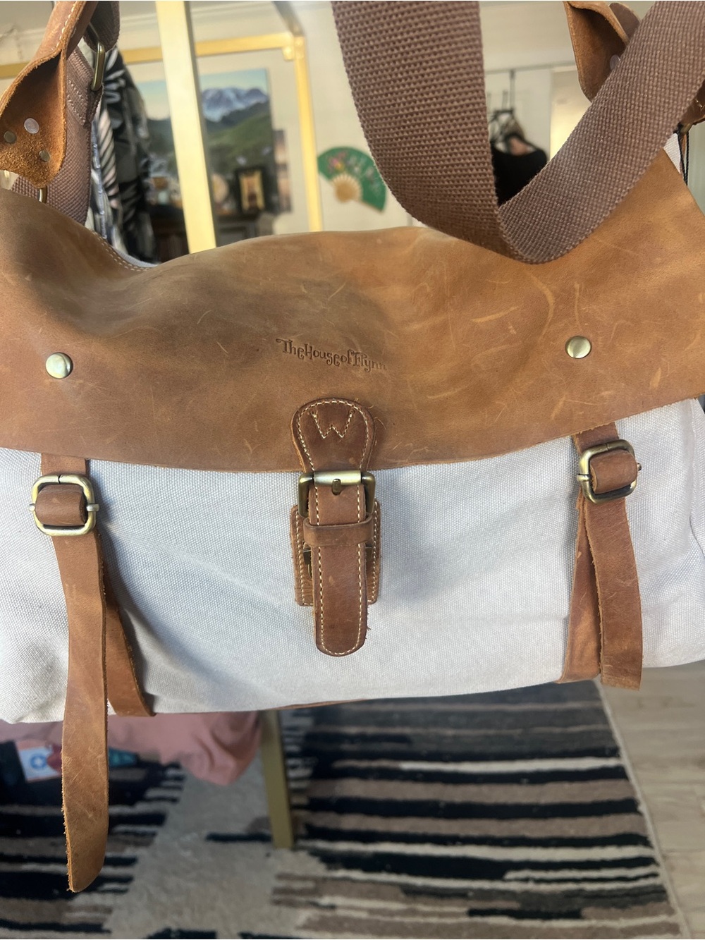 The House of Flynn Canvas & Leather camera bag in oat/tan